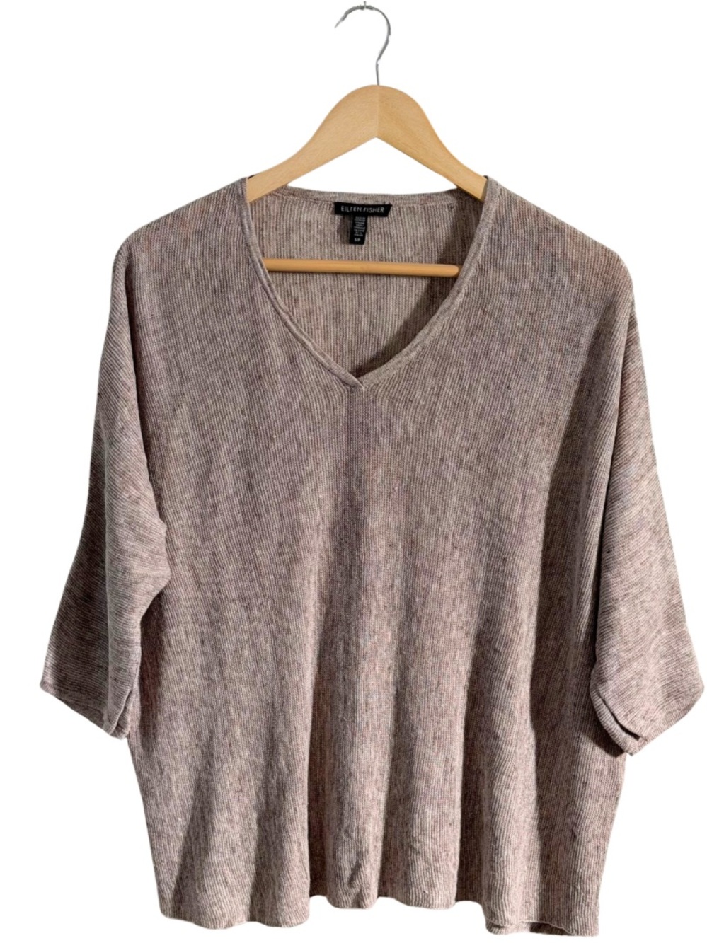 Eileen Fisher Linen V Neck Top Minimalist Neutral Capsule S